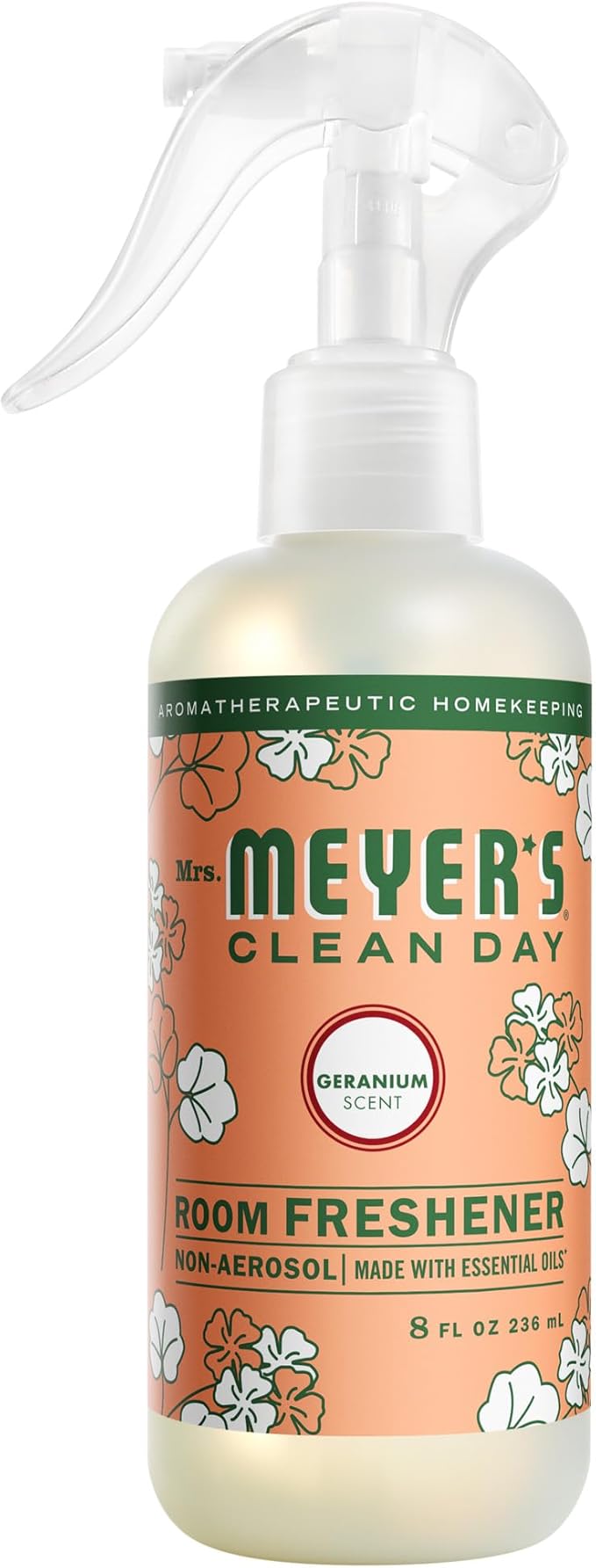 MRS. MEYER'S CLEAN DAY Room and Air Freshener Spray, Non-Aerosol Spray Bottle Infused with Essential Oils, Geranium, 8 Fl. Oz