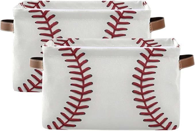 ALAZA Red Lace Baseball Foldable Storage Box Storage Basket Organizer Bins with Handles for Shelf Closet Living Room Bedroom Home Office 1 Pack