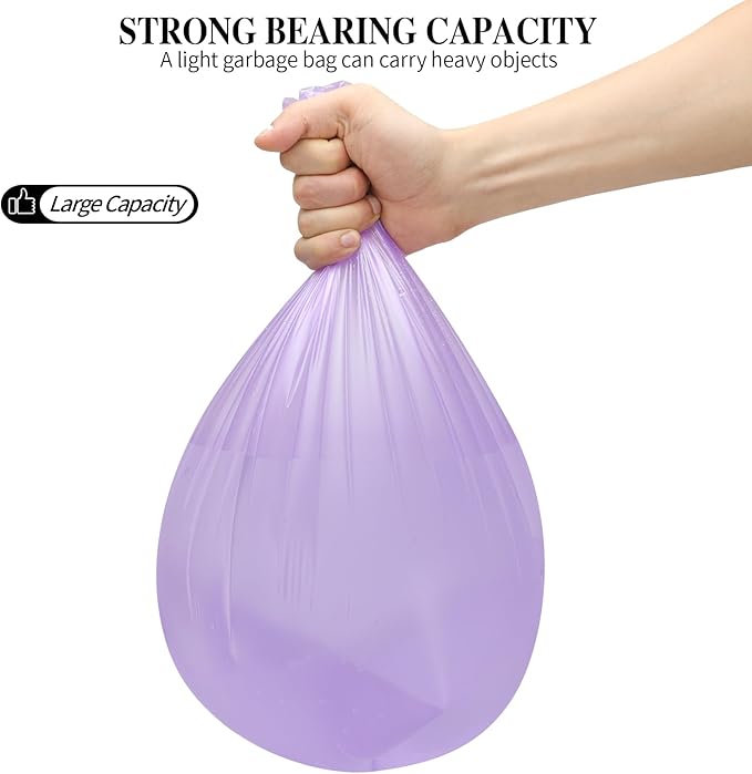5 Rolls Small Trash Bags - 100 Counts Durable 4 Gallon Small Garbage Bags for home office kitchen Bathroom Bedroom Trash Can liners（Purple）