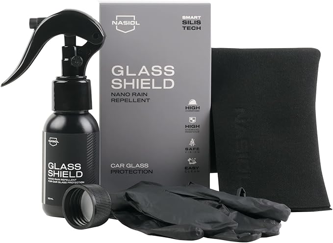Nasiol GlasShield Nano Rain Repellent Spray Kit, Windshield&Glass Ceramic Coating, Super Hydrophobic to 30000 Miles, Super Easy Application Spray&Wipe, Clear Vision for Safe Driving, Easy Ice Removal