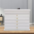 Jewelry Box,Wooden Jewelry Organizer,6 Layers Large Capacity Jewelry Holder Watches Necklace Ring Storage Box (White 2)