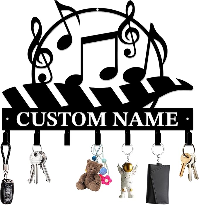 Personalized Custom Music Wall Hooks,Metal Music Room Art Clothes Hooks,Metal Music Wall Home Storage Decorative,For Front Door, Hallway, Kitchen, Bedroom,Keys,Hats (Style M)