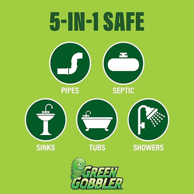 Green Gobbler Ultra Concentrated Drain Clog Remover & Cleaner | Powerful Hair, Grease & Soap Dissolver for Bathroom, Kitchen, Shower, Sink & Toilet | Safe for Pipes & Septic Systems | 2 Pack