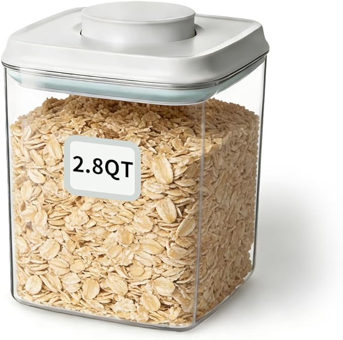 EQI Airtight Food Storage Container with One-Touch Lid, 2.8 QT / 2.65 L Stackable BPA-Free PET for Coffee, Sugar, Spices & Pantry Organization.