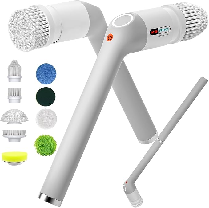 Electric Spin Scrubber,Bathroom Cleaner Brush with Full-Body IPX7 Waterproof,Shower Scrubber with Long Handle,Power Cleaning Brush with 9 Brush Heads,Cordless Scrubber for Kitchen,Tub,Tile,Galss,Floor