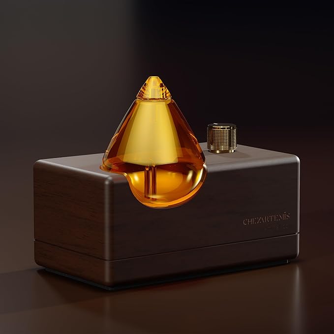 Amber Premium Glass Essential Oil Diffuser with Handmade Wood Base for Aromatherapy, Retro Waterless Scent Diffuser with Cool Mist, Rechargeable & Wireless Oil Nebulizer with LED & Timer, 2026 Model