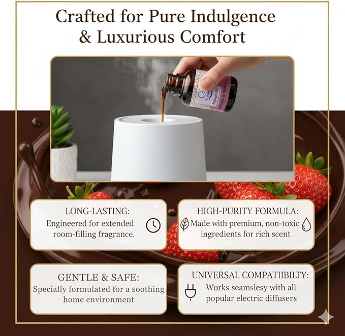 G's Breeze Dark Chocolate & Strawberry Diffuser Oil - Gentle Fragrance & Soothing Aroma of Velvety Dark Chocolate with Juicy Strawberry - Long-Lasting - Ideal for Home, or Office - 60 ML