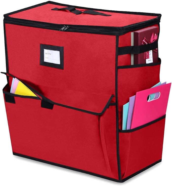 ProPik Christmas Storage Organizer, Gift Bags, Bows, Ribbons and Wrapping Accessories Container (Red)