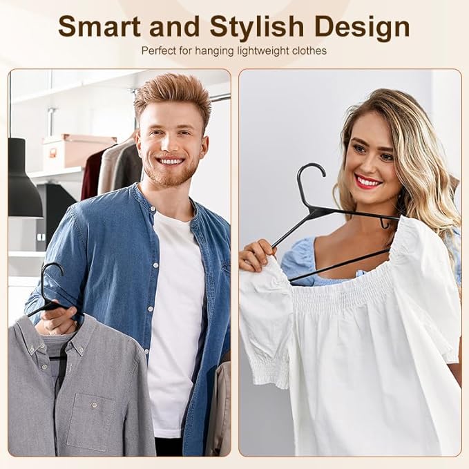 HOUSE DAY Black Plastic Hangers 60 Pack & Medium Mesh Laundry Bags 3 Pack - Space-Saving & Non-Slip Clothes Hangers with Hooks + Delicates Wash Bags Pefect for Closet Storage and Organization