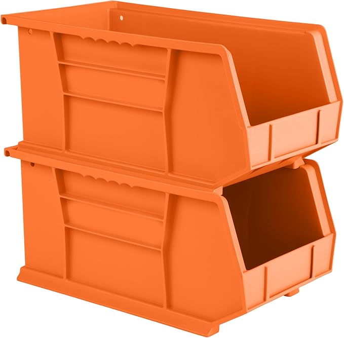 Hudson Exchange 15" x 8" x 7" Plastic Stackable Storage Bin and Hanging Container, Orange