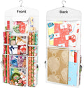 ProPik Hanging Double Sided Wrapping Paper Storage Organizer With Multiple Front And Back Pockets Organize Your Gift Wrap & Gift Bags Bows Ribbons 40”X17" Fits 40 Inch Rolls (White)