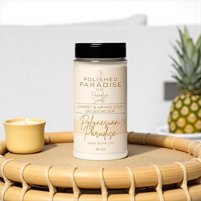 Polished Paradise Co Paradise Scents Carpet and Upholstery Deodorizer, Tropical Scent Powder for Rugs and Textiles, 16 Oz (Polynesian Paradise)