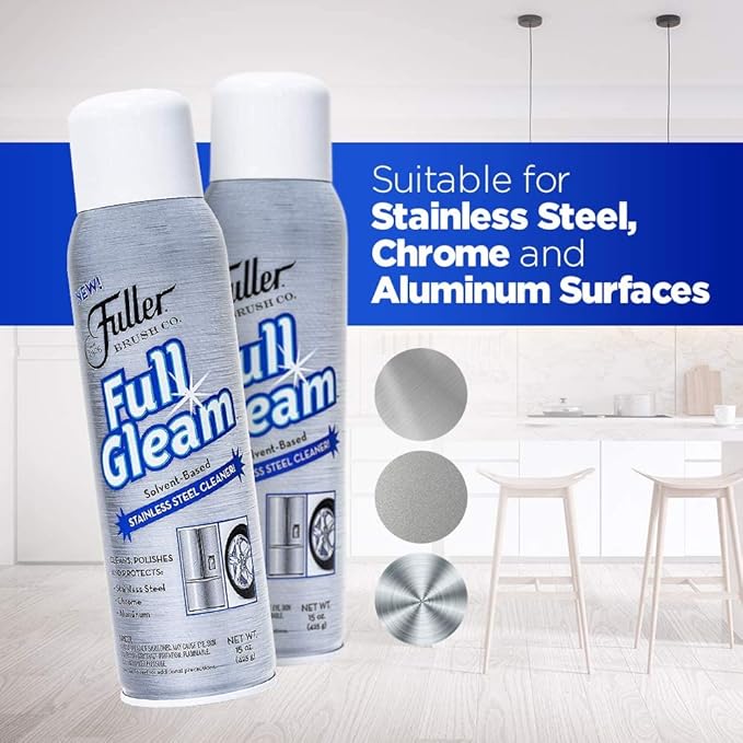 Fuller Brush Full Gleam Stainless Steel Cleaner - Chrome & Aluminum Conditioner Spray For Cleaning Pots, Pans, Cooktop & Kitchen Appliances - Easy Clean & Polish For Home & Business