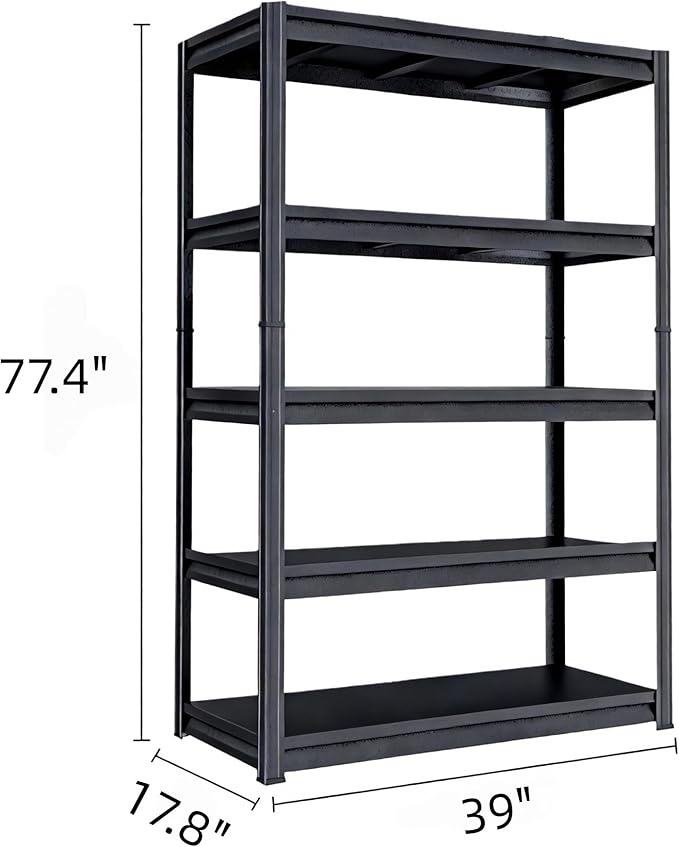 Notmise Metal Garage Shelving Unit, Heavy Duty 5-Tier Adjustable Storage Rack, Steel Shelving,3000 lbs Capacity, Industrial Shelves for Heavy Tools and Equipment (5-Tier 77.44" H x39 W x 17.77" D)