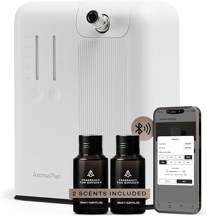 AromaPlan 5 Star Collection Cold Air Scent Diffuser, Whole House (2 Scents Included)- Waterless Smart Aroma, Scent &Time Adjust., App Control, HVAC | Home, Commercial, Hotel | Large Room, 2,000 sq.ft