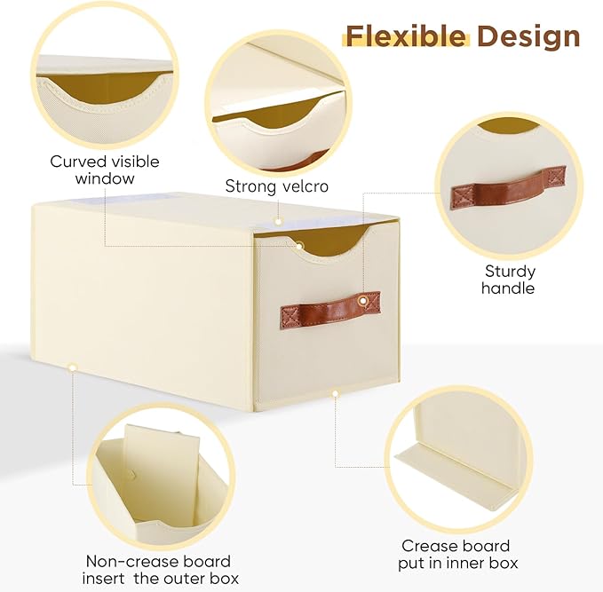 2 Pack Stackable Storage Drawers, Fabric Closet Organizers and Storage with Handles and Clear Window, Pull-Out Clothes Storage Bins with Drawer for Closet, Bedroom, Living Room, Under Bed, Beige
