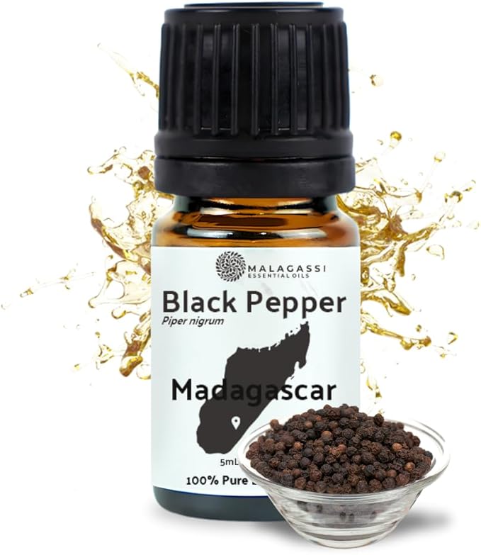 Black Pepper Essential Oil - Direct from Madagascar Farms - Steam Distilled - Aceite Pimienta Negra for Aromatherapy, Massage, Diffuser, DIY Candle and Soap Making - 5ml