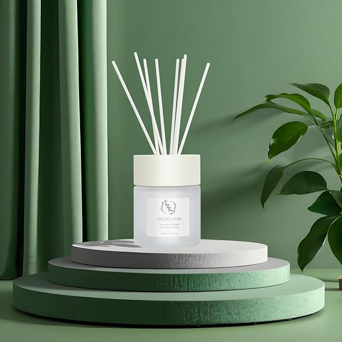 Reed Diffuser Set, Pretty Valley Home Diffuser 100Ml / 3.38fl OZ Gift Box - Includes Reed Diffuser Sticks, Fragrance Oil, and Glass Bottle for Bathroom Office Living Room Decor (White Peach & Oolong)