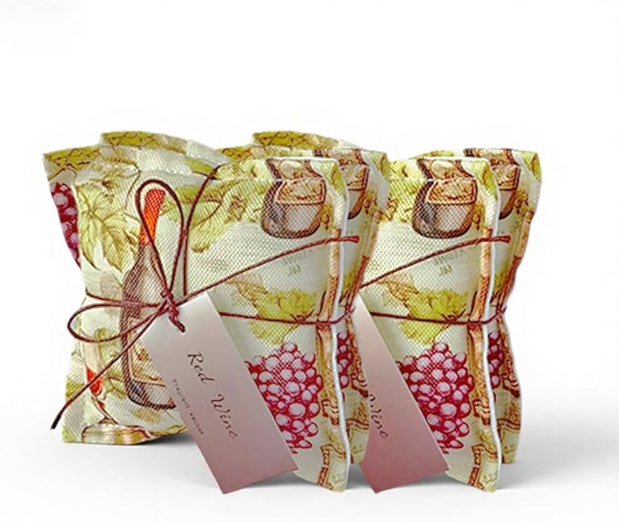 AUCUDA Spring 4pcs Wine Scented Sachet Bags for Drawers and Closets Decorations, Potpourri Packets for Women Clothes Storage, Spring Gift Fragrance Pillow for Bedroom Indoor, Air Fresheners.