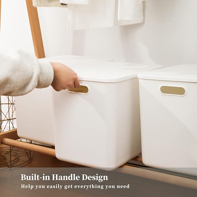 Plastic Storage Baskets Bins Boxes With Lids,Organizing Container White Storage Organizer Bins For Shelves Drawers Desktop Playroom Classroom Office,6-Pack(4XL+2L)