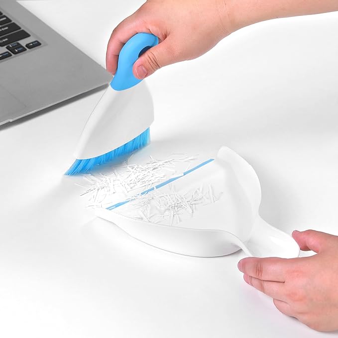 NACENA Mini Dustpan and Brush Set, Small Broom and Dustpan Set Dust Pan and Mini Hand Broom Dustpan and Broom Combo Compact for Home Table Keyboards Sofa Kitchen, Dark & Blue