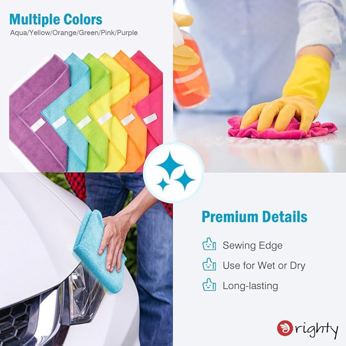 Orighty Microfiber Cleaning Cloth, 150 Pack Microfiber Towels for Cars, Highly Absorbent Car Cleaning Supplies, Lint Free Cloths Clean Rags for Car Care, House, Kitchen, 12x11 inch