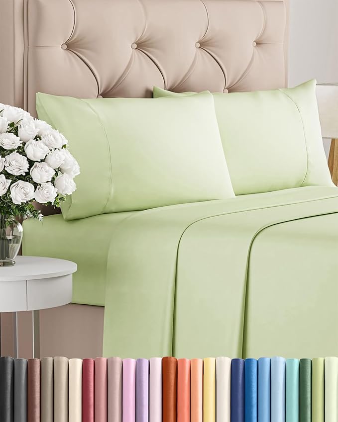 Twin XL 4 Piece Sheet Set - Comfy Breathable & Cooling - Ultra Soft Hotel Luxury Bedding Set w/ 8-16 Inch Deep Pockets - 1 Flat & 1 Fitted Sheet & 2 Pillowcases - Wrinkle Free & Easy Care - Light Sage