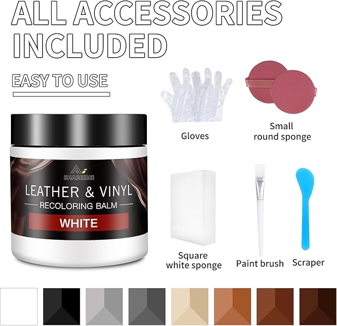 Leather Recoloring Balm and Scratch Repair Kit, White Leather Restorer for Couches, Furniture, Car Seats, Leather Paint & Stain for Sofa, Chairs, Bags, and More