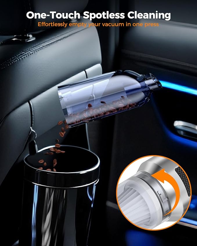 VNOST Car Vacuum,3 Suction Modes,Portable Mini Cordless Cleaner with 24000pa Suction Power,Type-C Charge,Handheld Vacuum for Home,Car,Birthday Gifts for Men Dad Husband (Starlight Bright Silver)