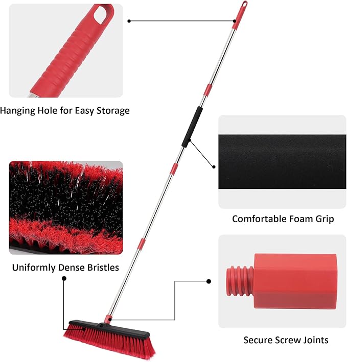 18” Push Broom with 70” Adjustable Handle - Heavy Duty Outdoor Broom for Shop, Garage, Patio, Driveway, Yard, Deck Cleaning