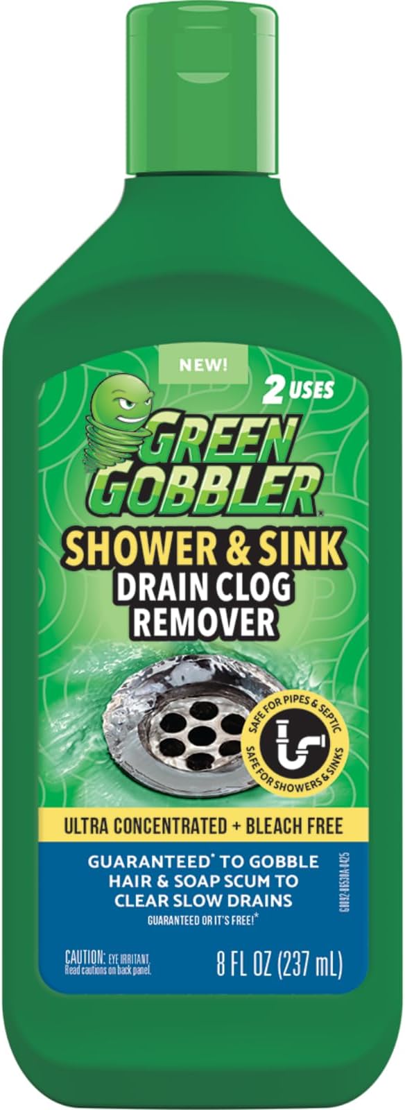 Green Gobbler Ultra Concentrated Drain Clog Remover & Cleaner | Powerful Hair, Grease & Soap Dissolver for Bathroom, Kitchen, Shower, Sink & Toilet | Safe for Pipes & Septic Systems