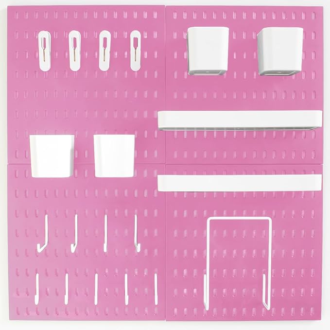 RIVTUN Wall-Mounted Pegboard Kit, 25.2" x 25.2" Organizer Panel – Large, Cost-Effective & Nail-Free Installation Pink