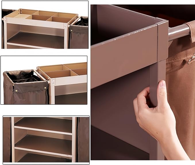 Multifunctional Housekeeping Caddy, Compact Service Trolley, Hotel Cleaning Cart with Removable Canvas Bags & Locking Wheels for Housekeeping Hotels Apartment,001