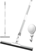 Floor Squeegee with 13.8" Silicone Blade and 52" Aluminum Handle, Water Squeegee Broom for Bathroom, Shower, Tile, Garage, Deck and Window Cleaning – LJGG (Gray/White)