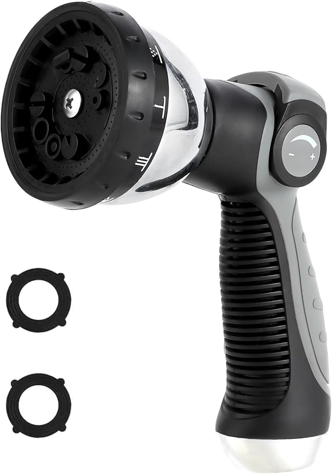 AnyEasy Garden Water Hose Nozzle Metal Heavy Duty Sprayer Thumb Control with 10 Spray Modes Suitable for Watering Plants, Iawn and Garden, Car Washing, Cleaning, Showering Pets and Outdoor Fun, Gray