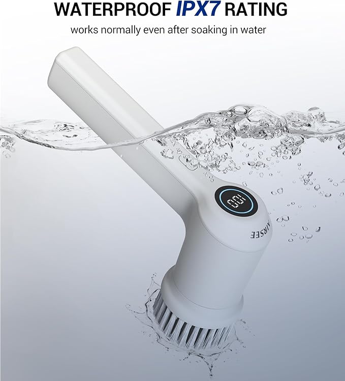 AIRSEE Cordless Electric Spin Scrubber, Handheld Power Shower Cleaner Brush, 2 speeds, 6 Replaceable Brush Heads for Cleaning Floor, Window, Bathroom, Kitchen, for Elderly & Busy Family