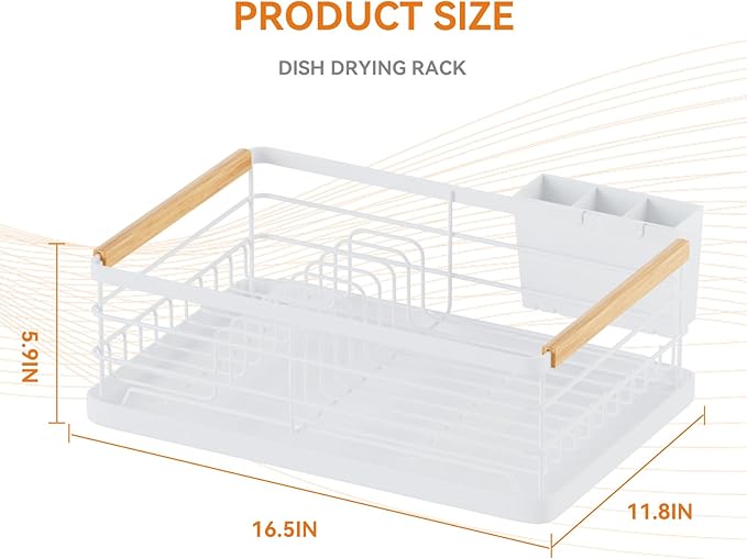 BRIAN & DANY Dish Drying Rack, Dish Racks for Kitchen Counter, Stainless Steel Dish Drainer with Removable Cutlery Holder & Drainboard, White