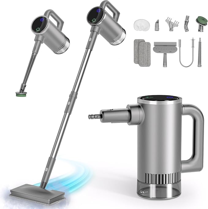 11-in-1 Steam Mop - Detachable Handheld Steam Cleaner with 380mL Tank, 260℉ Floor Steamer for Hardwood, Tile, Grout, Windows, Bath & Kitchen - 3-Level Steam Control, Multi-Purpose Floor Steam Cleaner