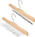 TOPIA HANGER Tie Rack Hanger for Closet, Wooden Tie Organizer for Men with 24 Folding Hooks, Space Saving Necktie Holder for Storage and Display Bra, Tank Top, Camisole (2-Pack), Natural- CT14N-2