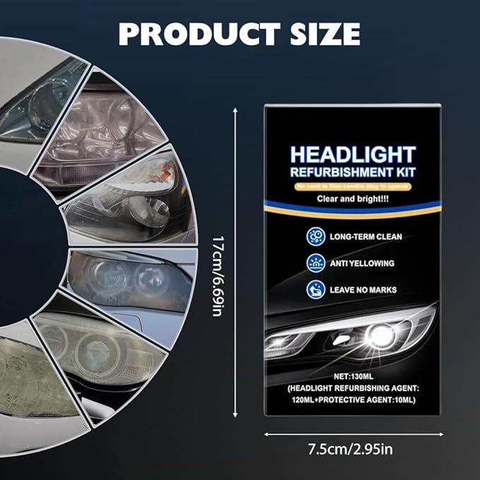 2025 Automotive Headlight Restoration Kit,Headlight Cleaner for Cars,Headlight Refurbishing Kit,Headlight Refurbishing Agent with Headlight Protective Agent,Towel,Sponge
