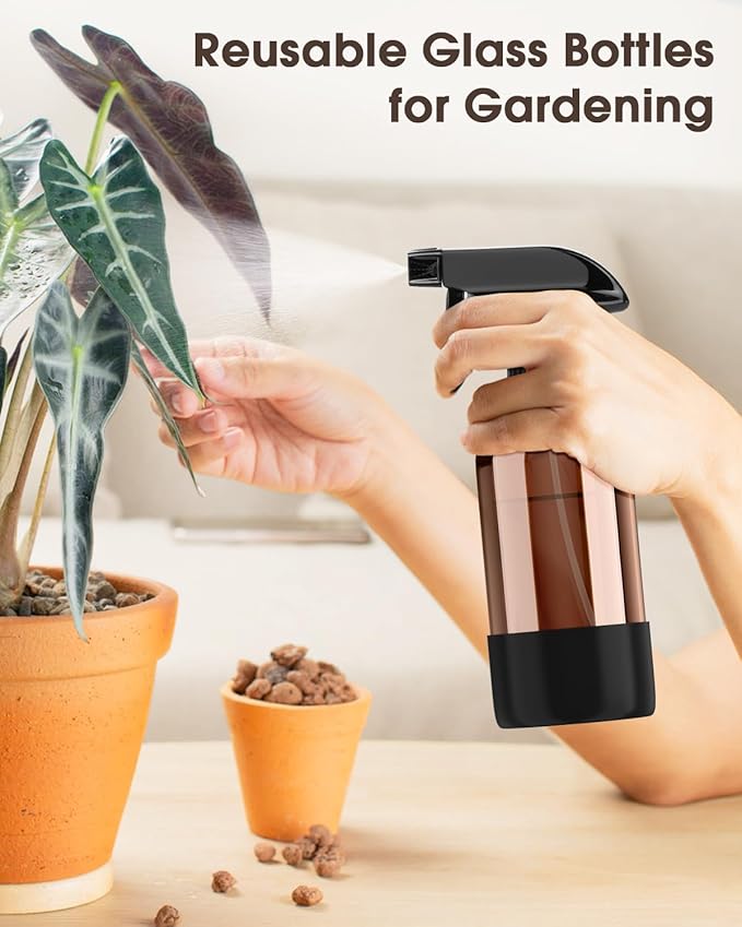 Bontip Glass Spray Bottle with Silicone Sleeve Protection, Amber Glass Spray Bottle Set for Window Cleaner Aromatherapy Facial Hydration Watering Flowers Hair Care 2 Pack/8 oz (Black)