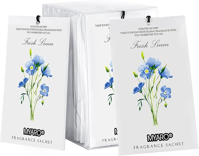 MYARO 12 Packs Linen Scented Sachets for Drawer and Closet, Long Lasting Fresh Scent Air Freshener & Odor Eliminator Home Fragrance Potpourri Bag
