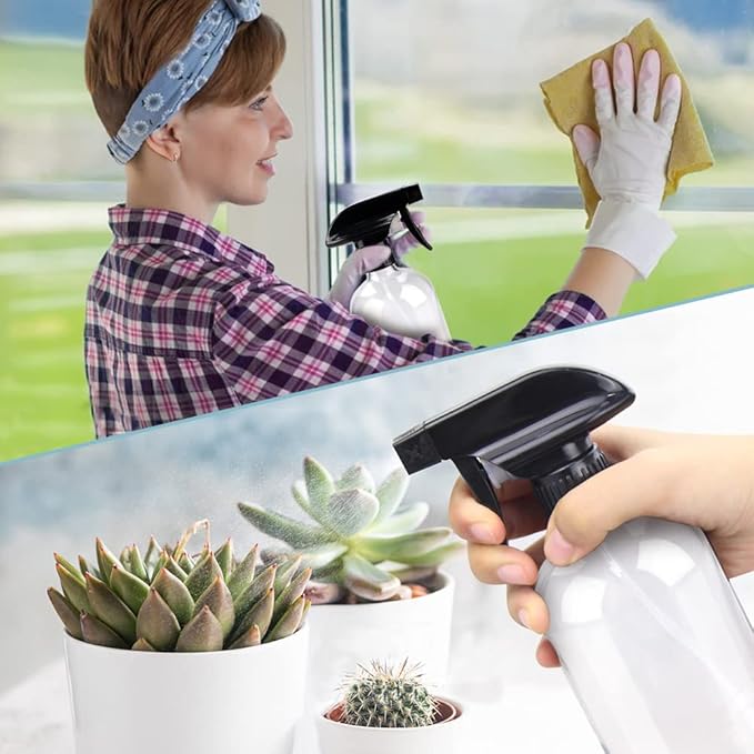 Bontip Glass Spray Bottle, Clear Glass Spray Bottle Set & Accessories Refillable for Plants Window Cleaners Aromatherapy Facial Hydration Watering Flowers Hair Care (2 Pack/16 oz) (Transparent)