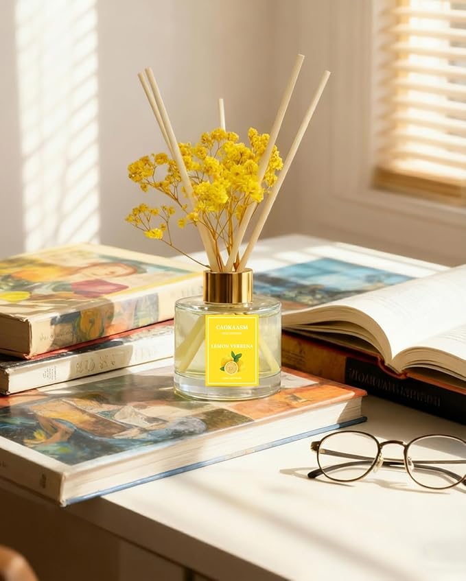 Reed Diffuser Set-Lemon Verbena Scent Fragrance Oil Diffuser with 6 Reed Sticks | Home & Bedroom Bathroom Decor,3.38 fl oz (100ml) (Lemon Verbena)