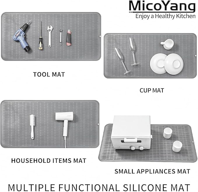MicoYang Silicone Dish Drying Mat for Multiple Usage,Easy clean,Eco-friendly,Heat-resistant Silicone Mat for Kitchen Counter or Sink,Refrigerator or Drawer Liner Grey 5XL 36inches x 18inches