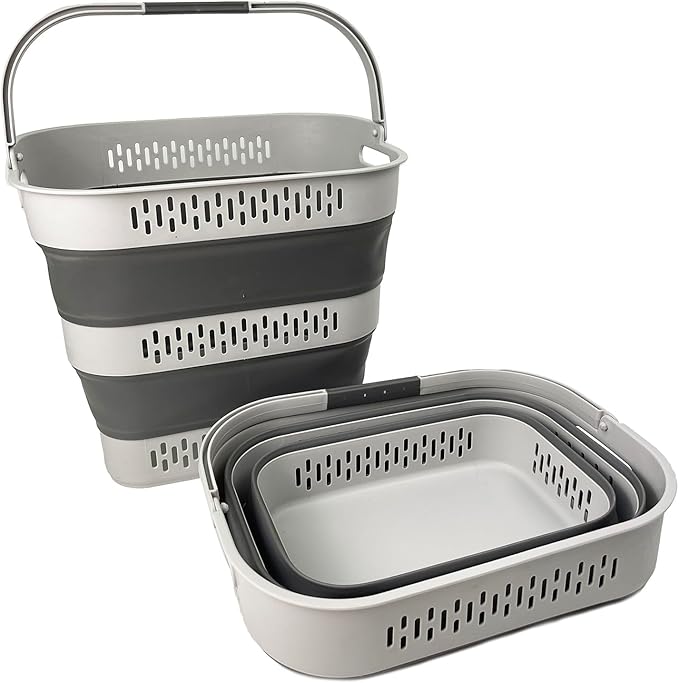 SAMMART 38L(10 Gal) Collapsible Laundry Basket - Foldable Pop-Up Storage Container/Organizer-Portable Space Saving Hamper, Measure 17.5x13.3x15.7"/3.8" Expanded/Collapsed (2, Grey)