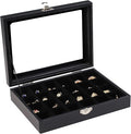 Wudygirl Jewelry Organizer Small Jewelry Box Jewelry Tray with Lid Velvet Earring Organizer Jewelry Earrings Holder Ring Display Storage Ring Box for Women 24 Grid (Black)