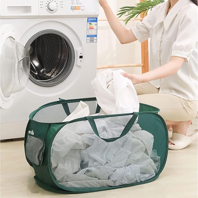 Rubruan 4 Piece Popup Mesh Laundry Basket Durable Handles Collapsible Laundry Baskets Folding Clothes Pastic Hamper for Laundry Room College Dorm (Gray/Black/Navy blue/Green)