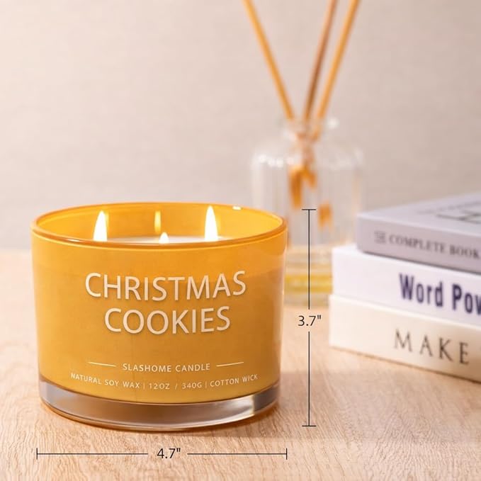 Christmas Cookies Scented Candle, Luxury Large 3 Wick Soy Candle 12 Oz, 60+ Hour Long Lasting Clean Burn, Elegant Aromatherapy Home Decor, Housewarming & Birthday Gift for Men & Women