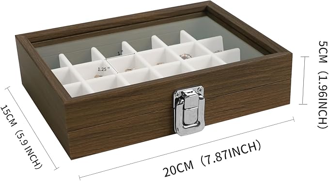 Wudygirl Wood Jewelry Organizer Small Jewelry Box Jewelry Tray with Lid Earring Organizer for Women Velvet Ring Holder Jewelry Storage Display for Drawer Earring Case 24 Grid (Beige)